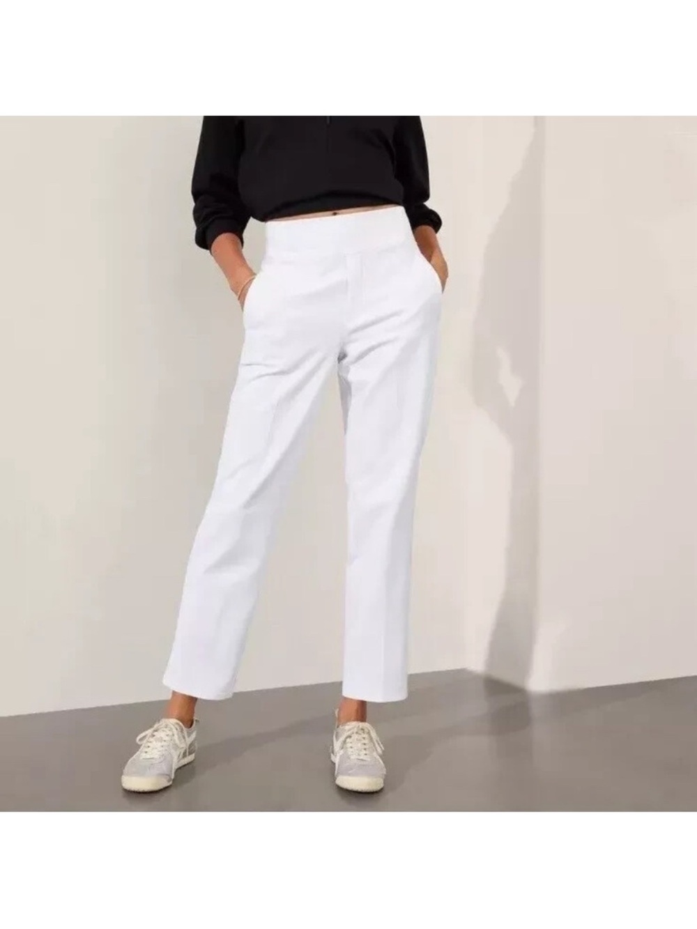 Athleta Endless High Rise Casual Straight Tapered Leg Athleisure White Pant, 14